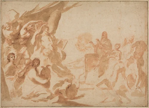 A Sacrifice to Pan by Andrea Sacchi, drawing, 1630-1634