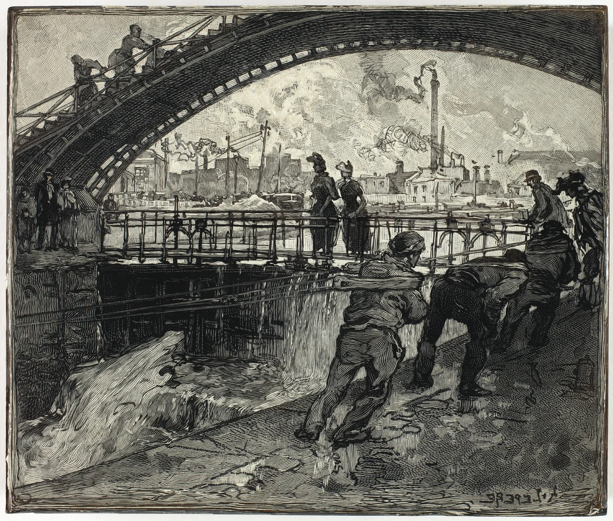 Woodblock for Lock of the Canal Saint-Martin by Louis Auguste Lepère, print, 1890