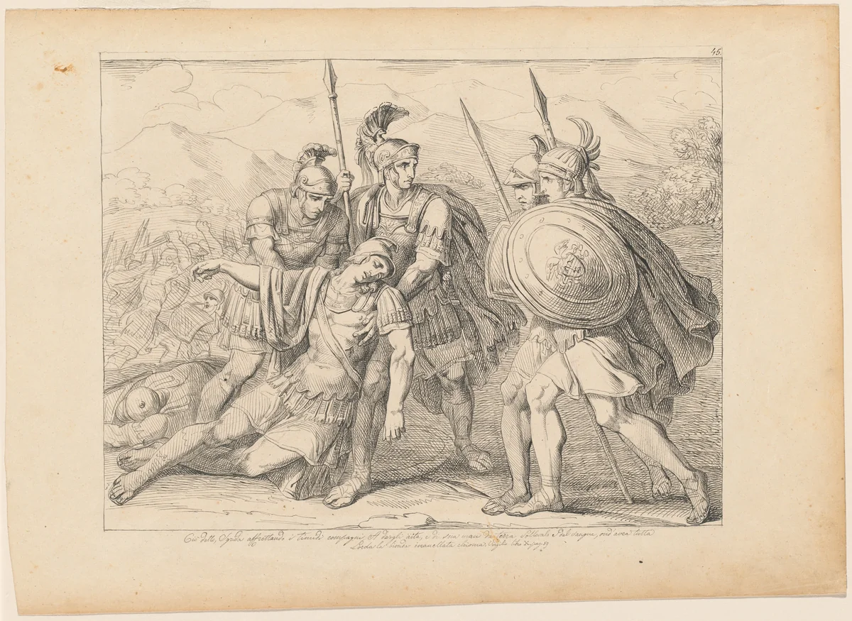The Death of Lausus by Bartolomeo Pinelli, drawing, 1800-1835