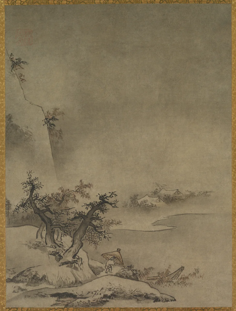 Chinese Servant Walking in the Rain by Gakuō Zōkyū, painting, 1500-1599