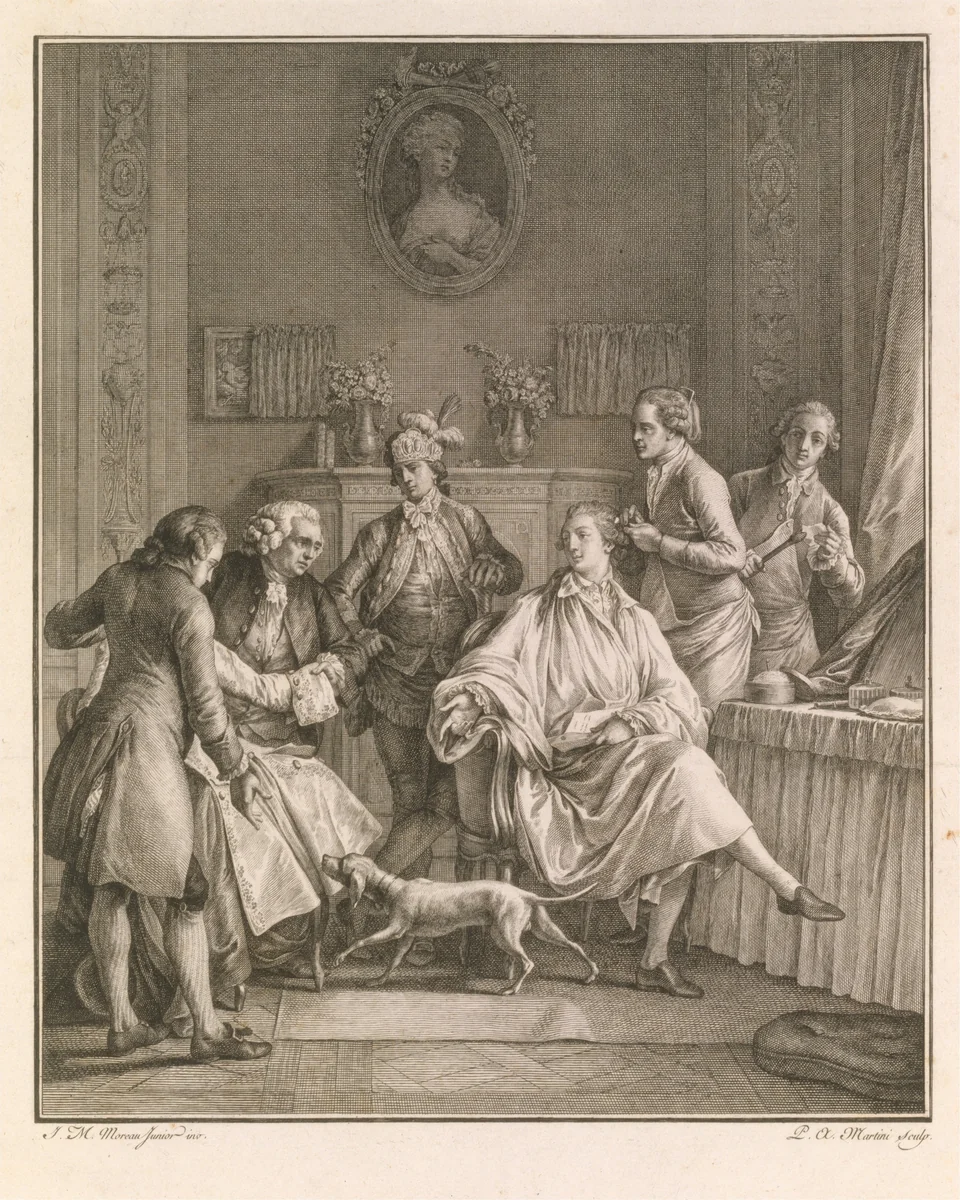 The Morning Toilet (La Petite Toilette), from "Le Monument du Costume" by Pietro Antonio Martini, print, 1745-1797