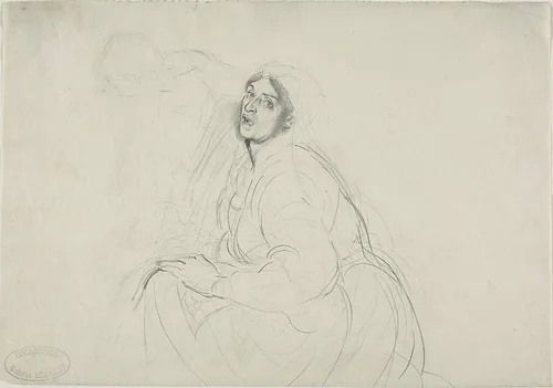 Seated Woman, and Sketch of Figure Bending Over by Alfred Dehodencq, drawing, 1842-1882