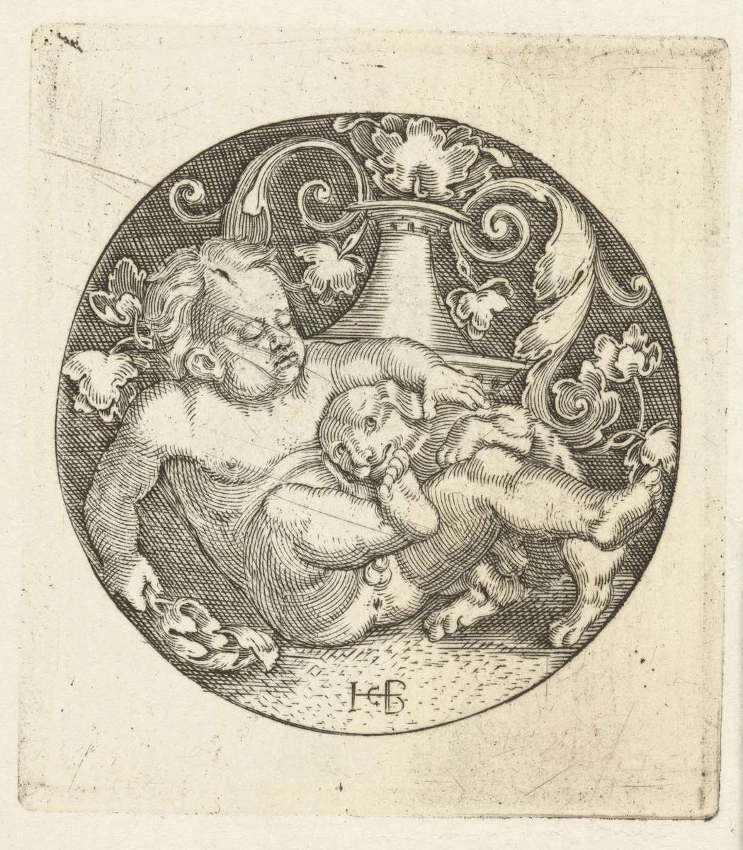 Kind spelend met een hond by Unknown, print, 1510-1569