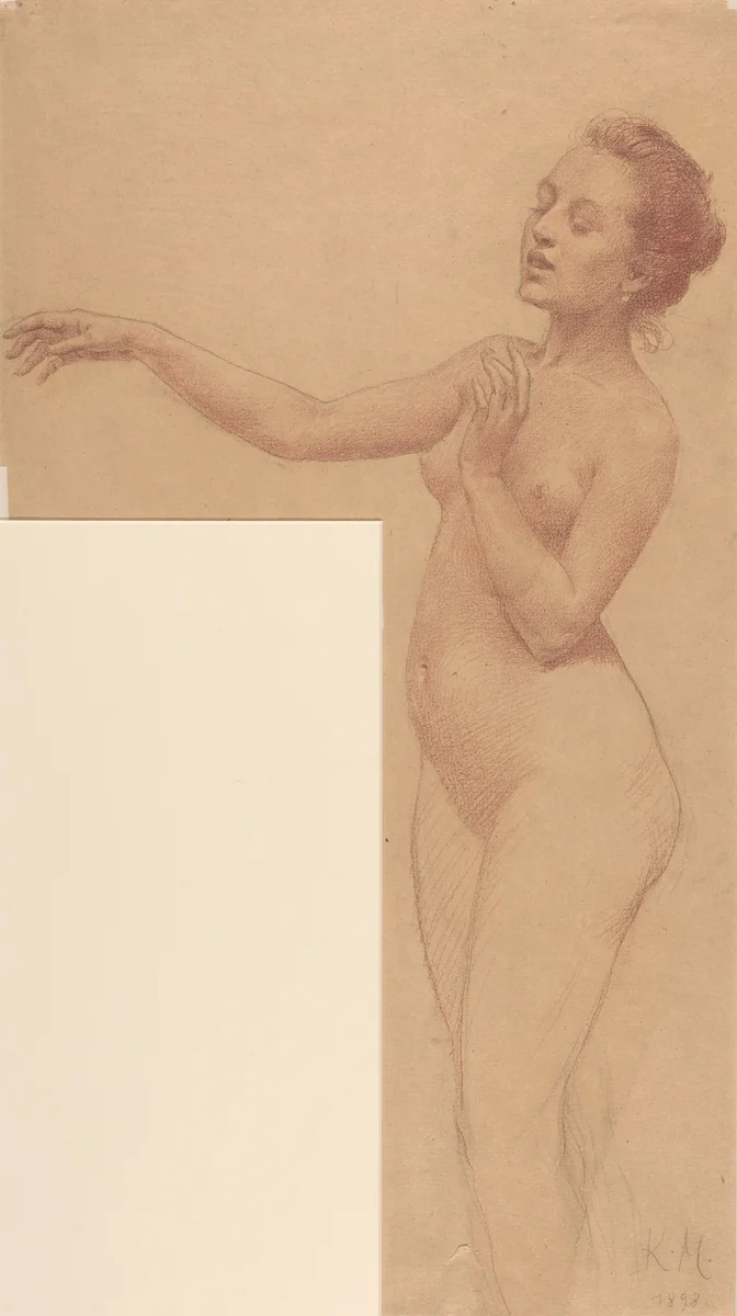 Female Nude with Outstretched Arm by Karel Vitezslav Masek, drawing, 1898