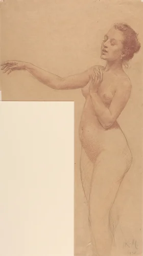 Female Nude with Outstretched Arm by Karel Vitezslav Masek, drawing, 1898