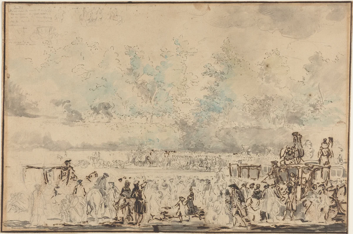 Royal Review of the Troops by Gabriel de Saint-Aubin, drawing, 1760-1769