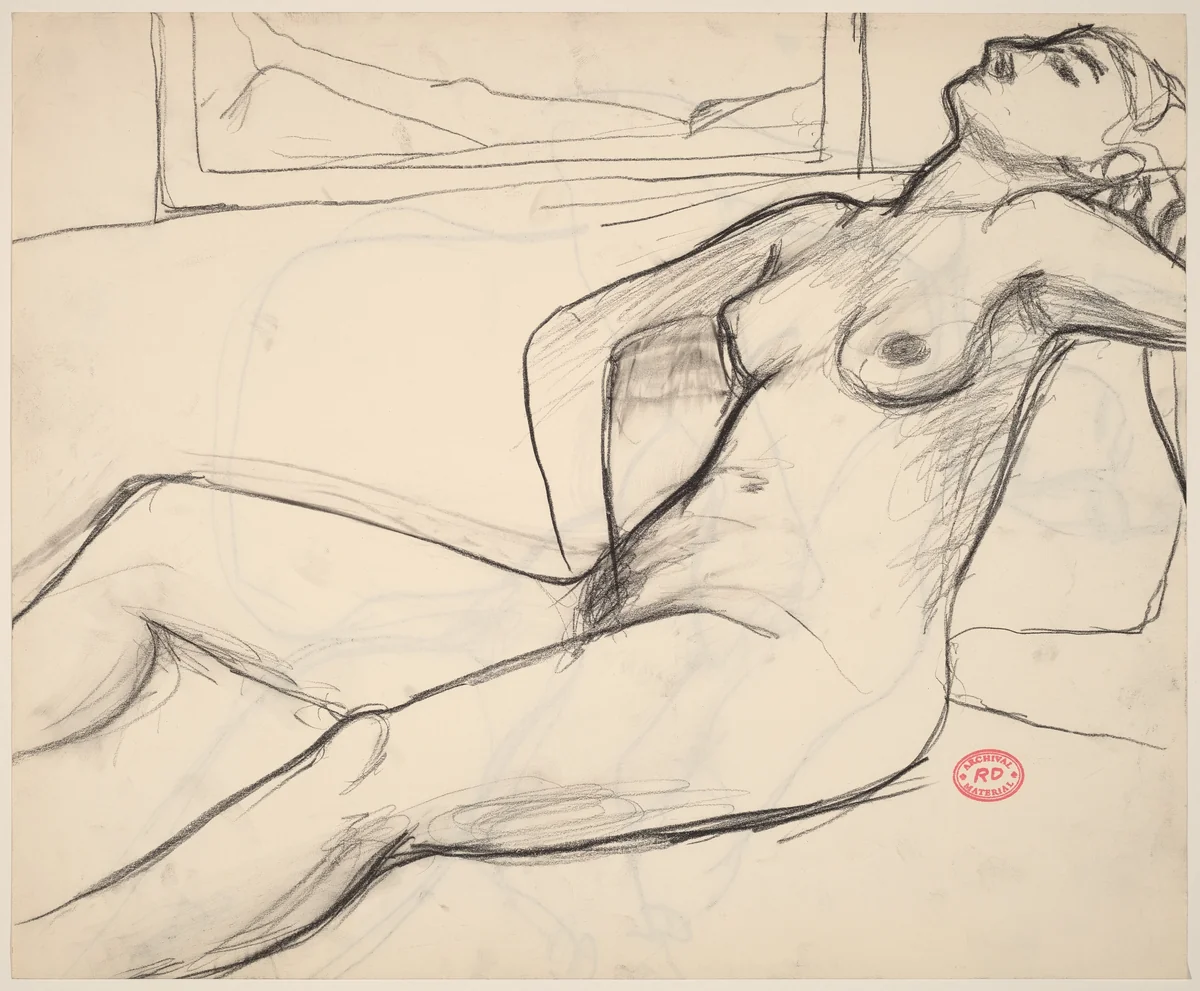 Untitled [reclining nude with her head back] [recto] by Richard Diebenkorn, drawing, 1955-1967