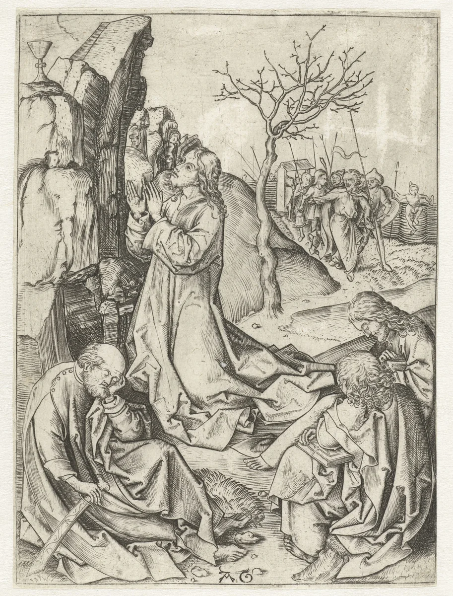 Christus op de olijfberg by Unknown, print, 1475-1500