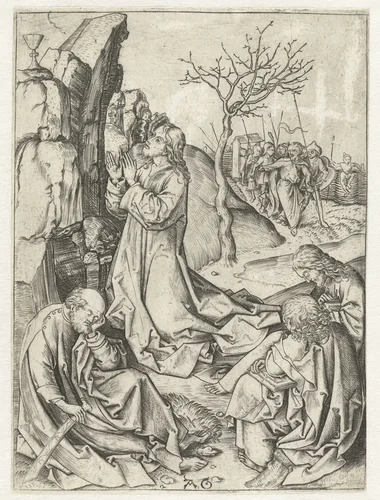 Christus op de olijfberg by Unknown, print, 1475-1500