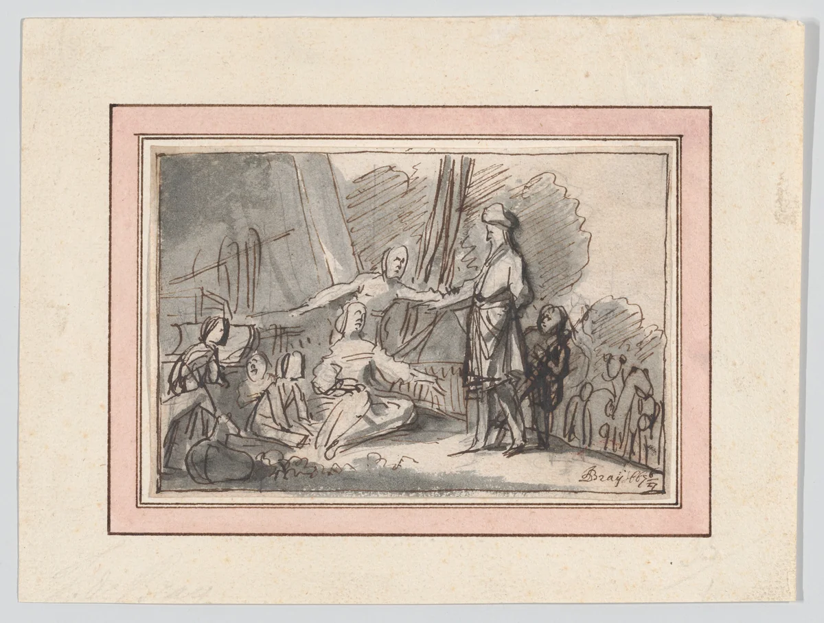 Laban Searching for his Idols by Jan de Bray, drawing, 1667