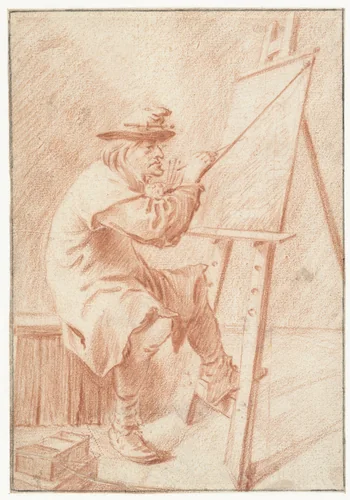 Een schilder voor zijn ezel by Pieter Jansz Quast, drawing, 1616-1647