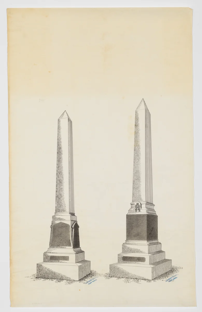 Two Obelisk Grave Monuments (one numbered 741) by Alexander Maxwell, drawing, 1840-1880