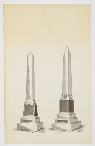 Two Obelisk Grave Monuments (one numbered 741) by Alexander Maxwell, drawing, 1840-1880