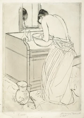 Woman Bathing by Mary Cassatt, print, 1890-1891