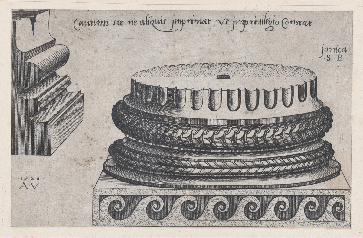 Ionic Base, from "Speculum Romanae Magnificentiae" by Agostino Veneziano, print, 1528