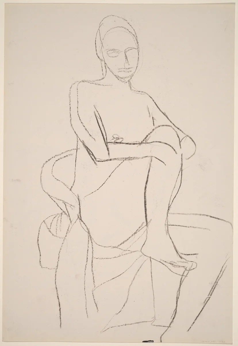 Untitled [seated female nude with leg pulled into chair] [recto] by Richard Diebenkorn, drawing, 1955-1967