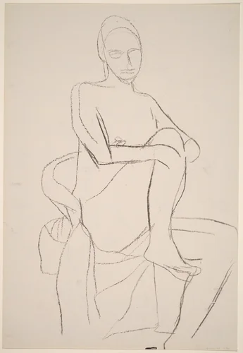 Untitled [seated female nude with leg pulled into chair] [recto] by Richard Diebenkorn, drawing, 1955-1967
