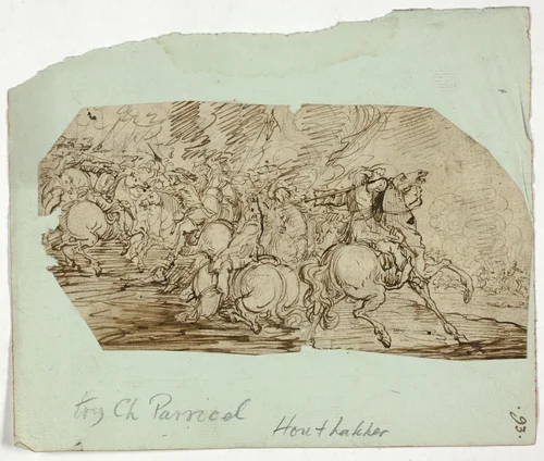 Cavalry Battle Scene by Unknown Artist, drawing, 1600-1650