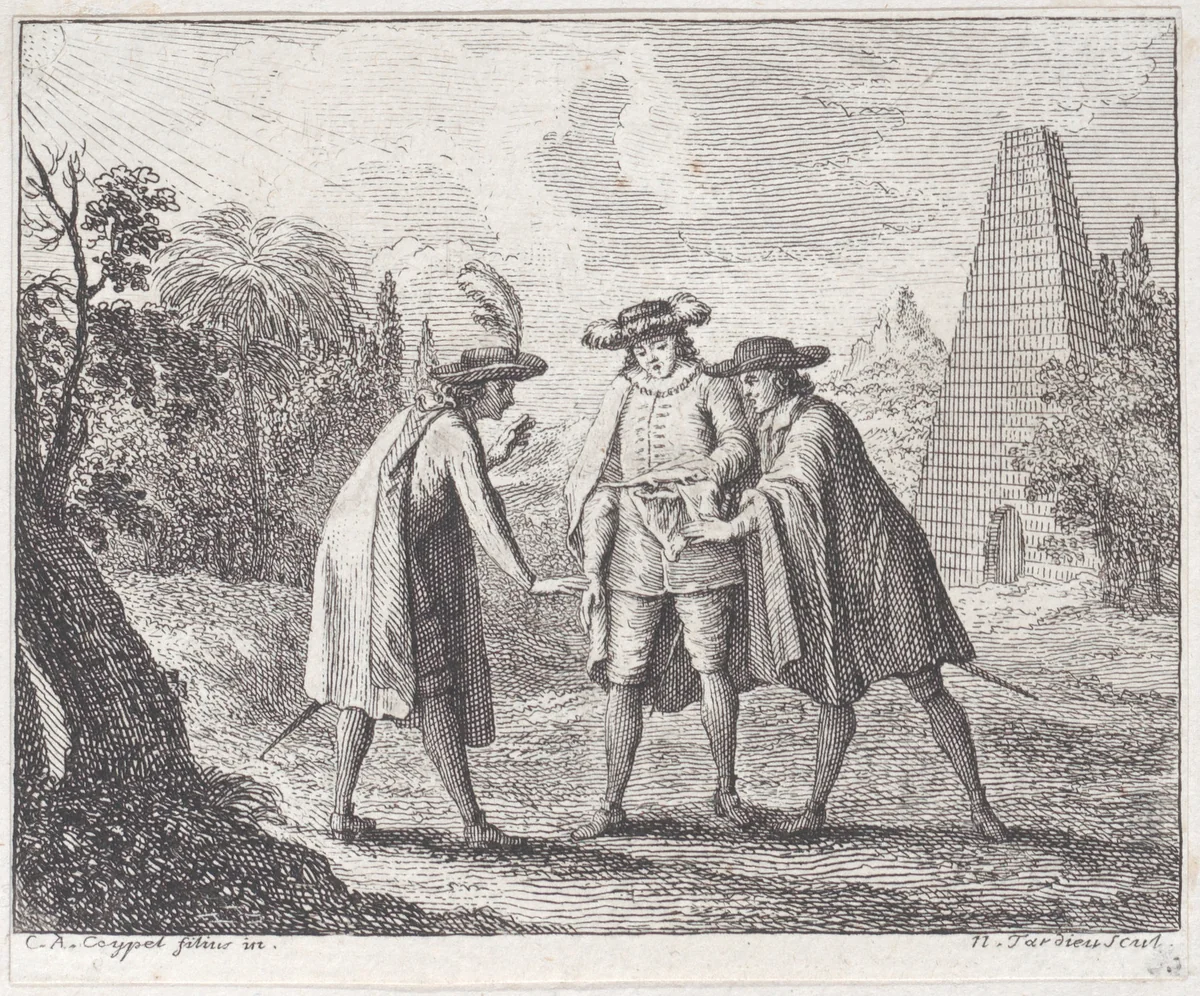 Book 2, Fable 9: the Chameleon (Le Camelon), from "Fables Nouvelles" by Nicolas Henry Tardieu, print, 1719