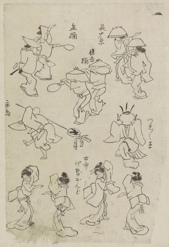 Verschillende dansende figuren by Katsushika Hokusai (葛飾 北斎), drawing, 1800-1900
