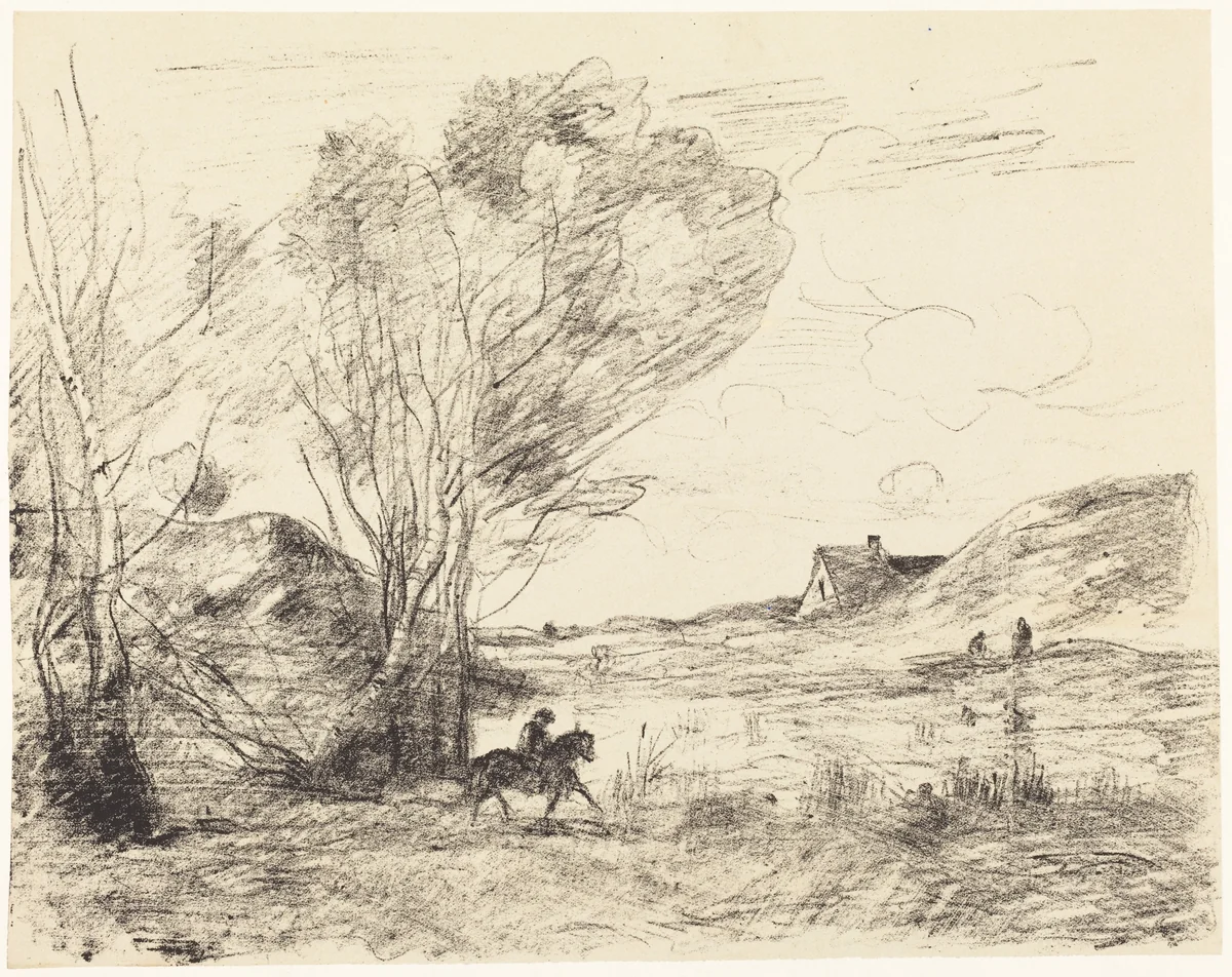 The Rider in the Reeds (Le Cavalier dans les roseaux) by Jean-Baptiste-Camille Corot, print, 1871