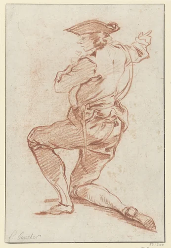 Study of a kneeling huntman by François Boucher, drawing, 1713-1734