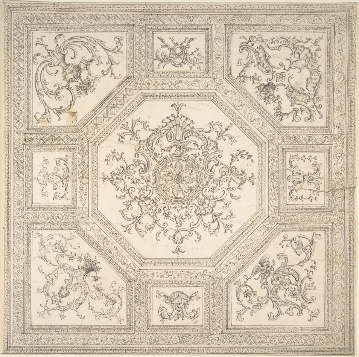Palladian Ceiling Design by anonymous, drawing, 1745-1755