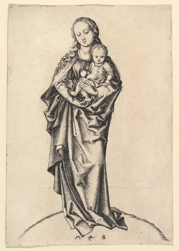 Virgin and Child with an Apple by Martin Schongauer, print, 1470-1480