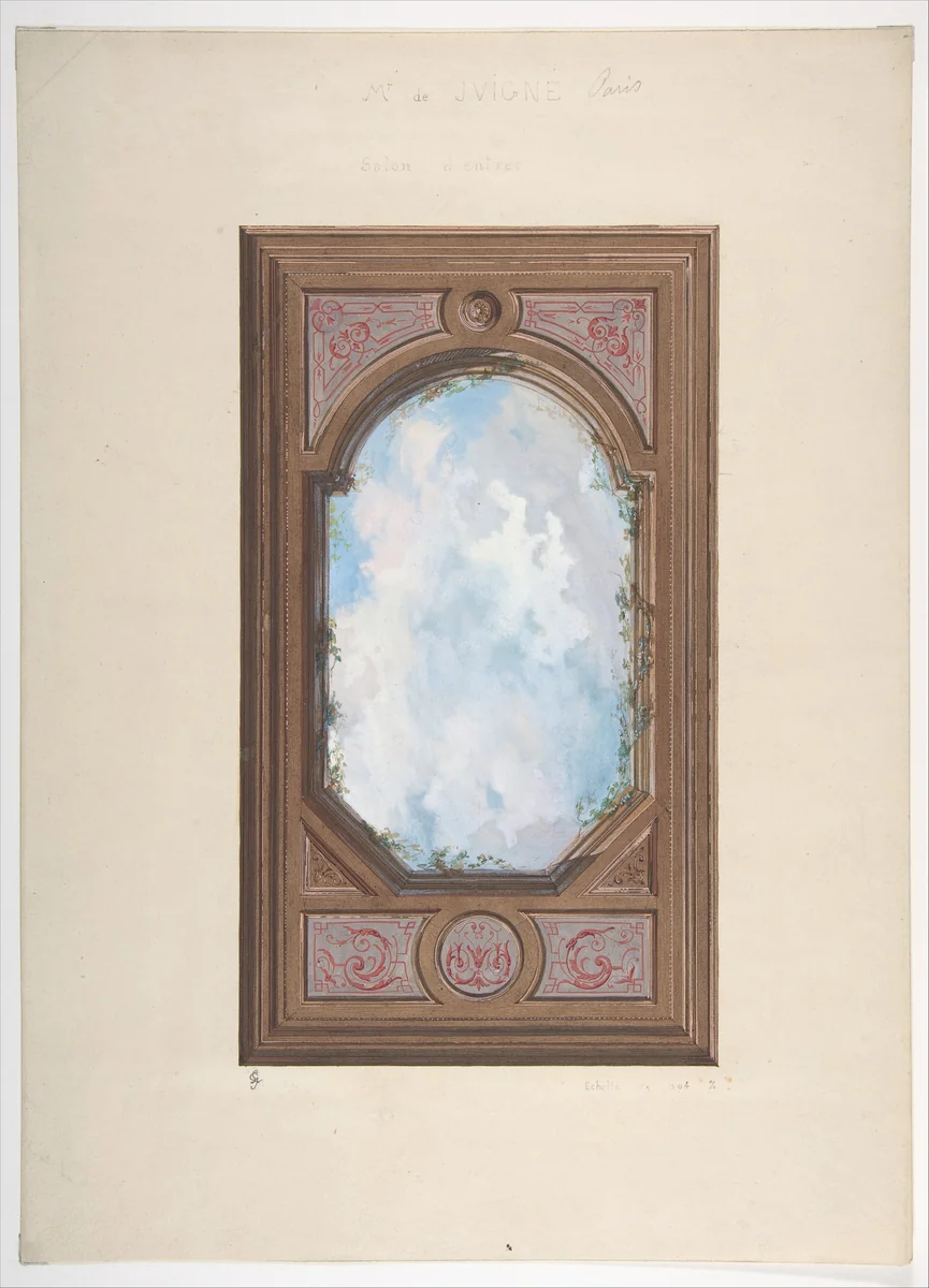 Ceiling design for Salon d'Entrée, Hôtel de Monsieur de Juigne, Paris, 1867 by Jules-Edmond-Charles Lachaise, drawing, 1867
