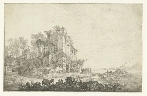 De herberg in een ruïne by Simon de Vlieger, print, 1610-1653