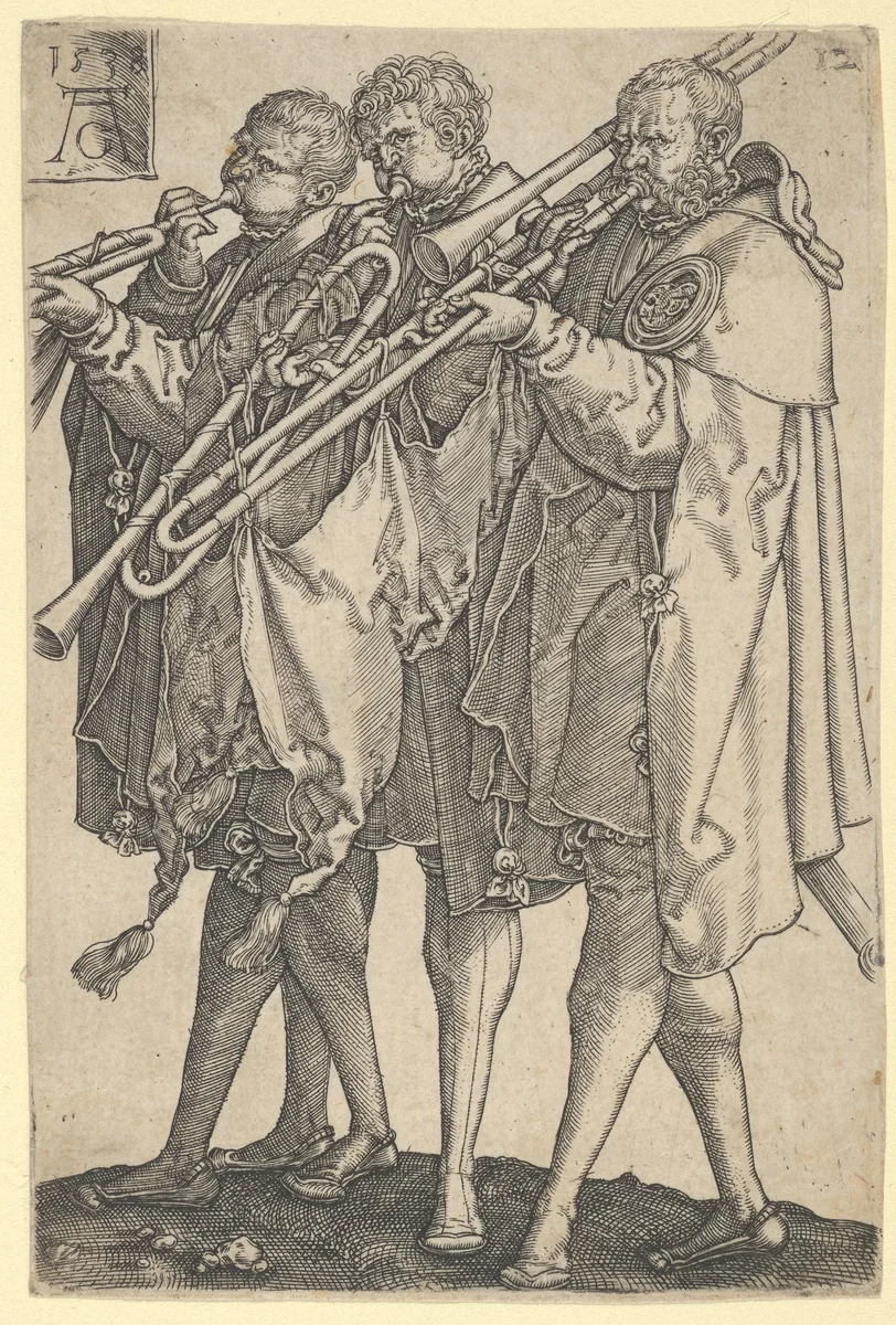 Three Trombonists, from "The Large Wedding Dancers" by Heinrich Aldegrever, print, 1538