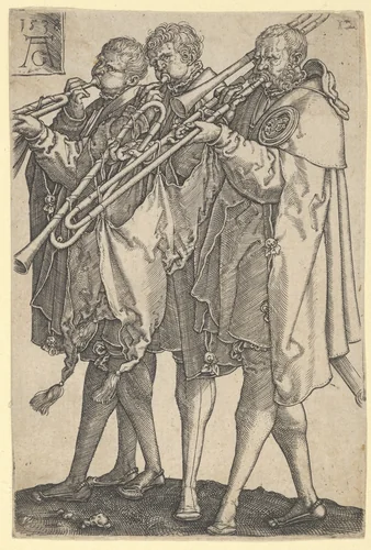 Three Trombonists, from "The Large Wedding Dancers" by Heinrich Aldegrever, print, 1538
