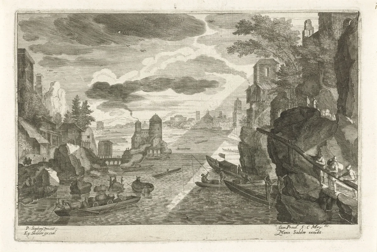 Rivierlandschap by Aegidius Sadeler, print, 1597-1629