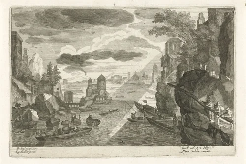 Rivierlandschap by Aegidius Sadeler, print, 1597-1629