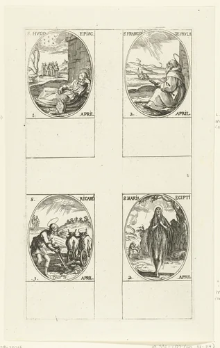Heilige Hugo van Grenoble, Heilige Franciscus van Paola, Heilige Maria van Egypte, Heilige Richardus van Chichester (1-3 april) by Jacques Callot, print, 1632-1636