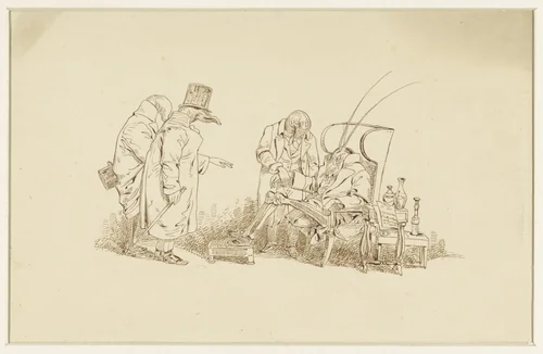 Naaktslakken als artsen op bezoek bij zieke sprinkhaan by Wilhelm Koller, drawing, 1839-1884