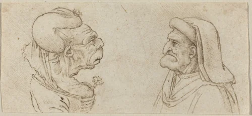 Two Grotesque Heads by Francesco Melzi, drawing, 1510-1519