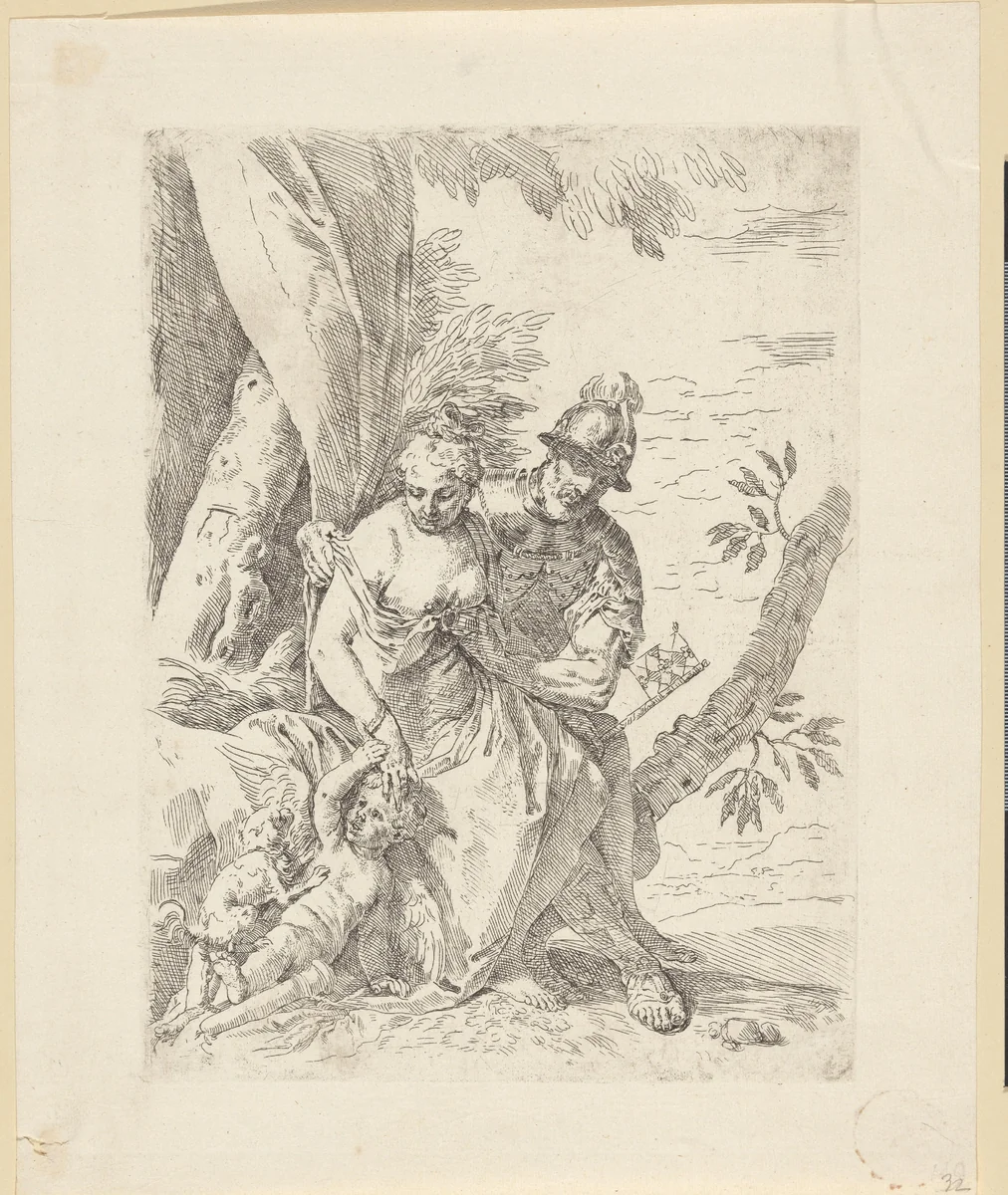 Mars, Venus en Amor by Simone Cantarini, print, 1622-1648