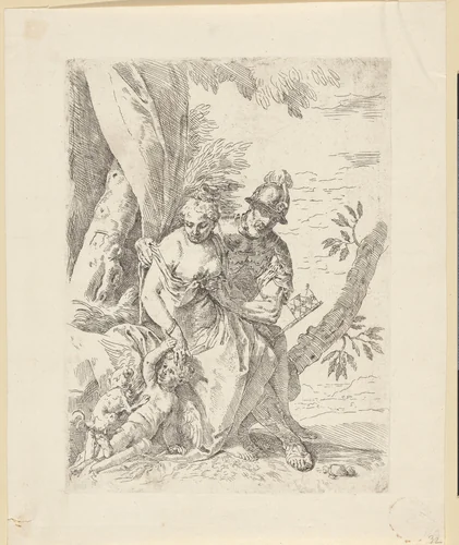 Mars, Venus en Amor by Simone Cantarini, print, 1622-1648