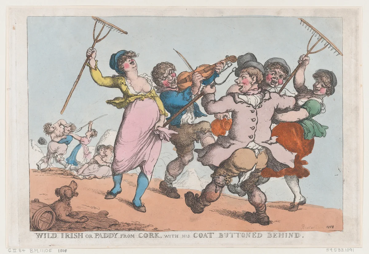 Wild Irish, or Paddy from Cork with his Coat Buttoned Behind by Thomas Rowlandson, print, 1818