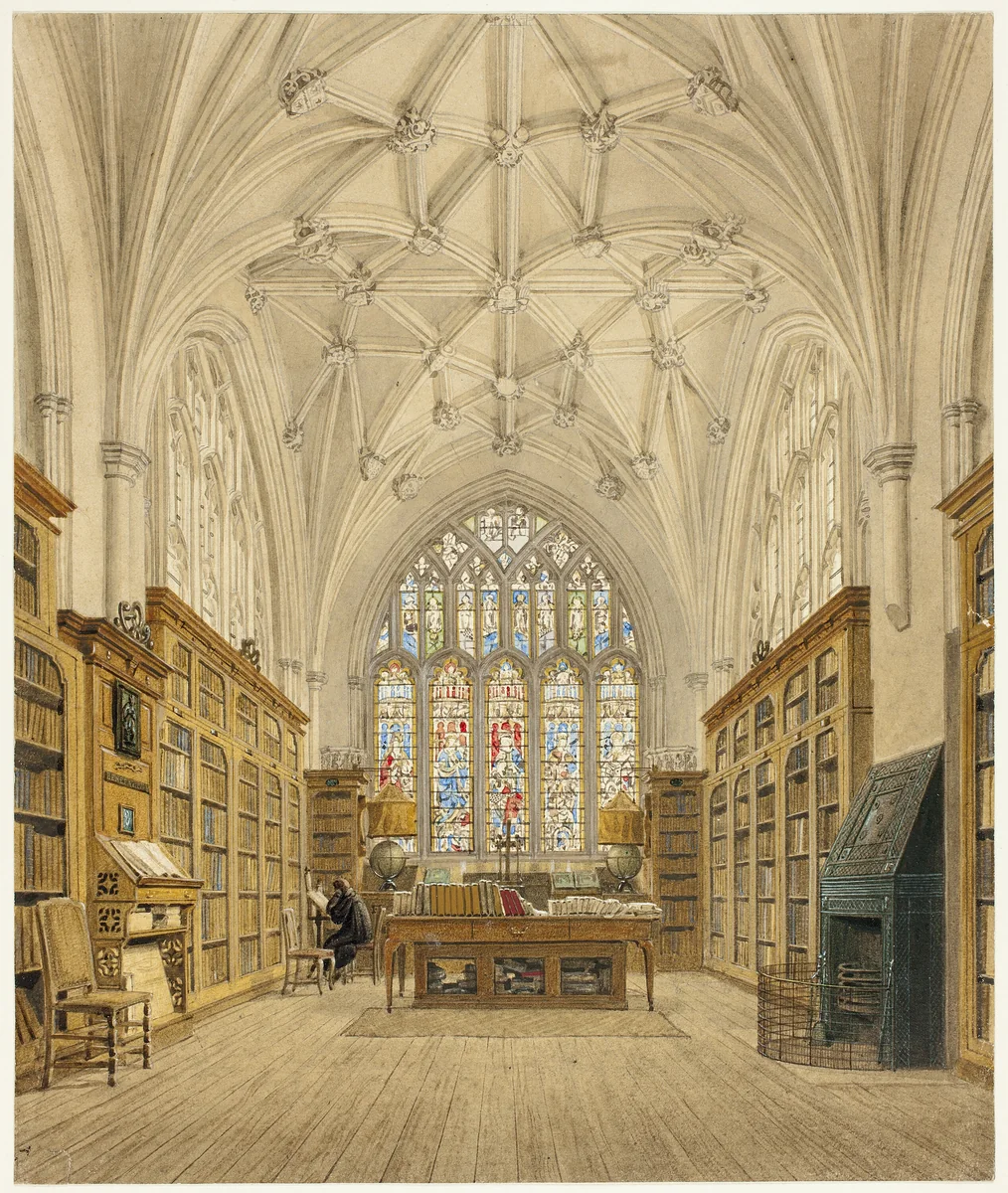 Library of Winchester College by Frederick MacKenzie, painting, 1806-1818