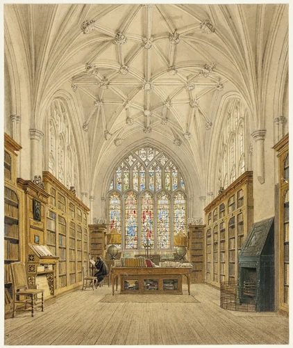Library of Winchester College by Frederick MacKenzie, painting, 1806-1818