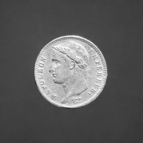 20-franc piece, Napoleon I, brockage reverse by Jean-Pierre Droz, metalwork, 1808