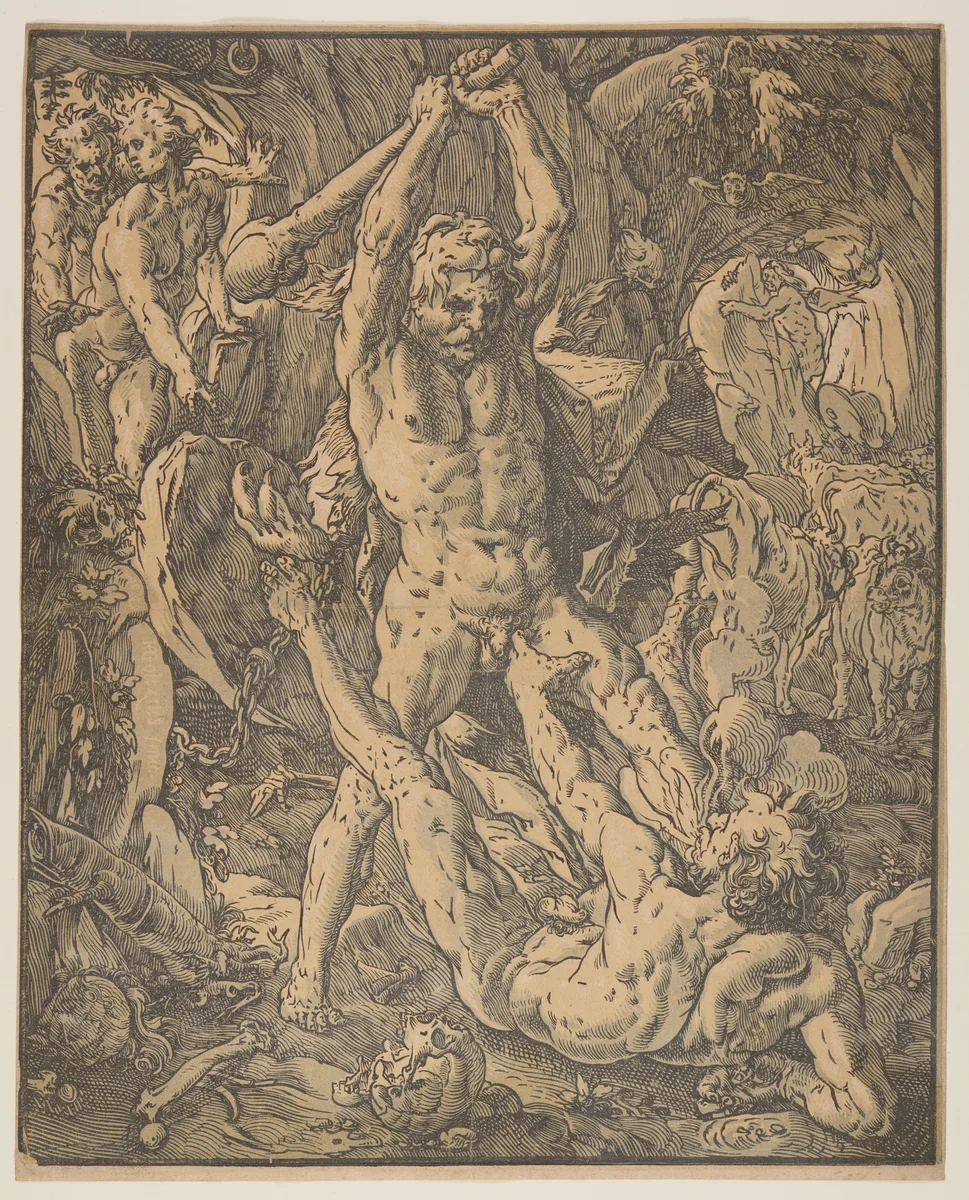 Hercules and Cacus by Hendrick Goltzius, print, 1588
