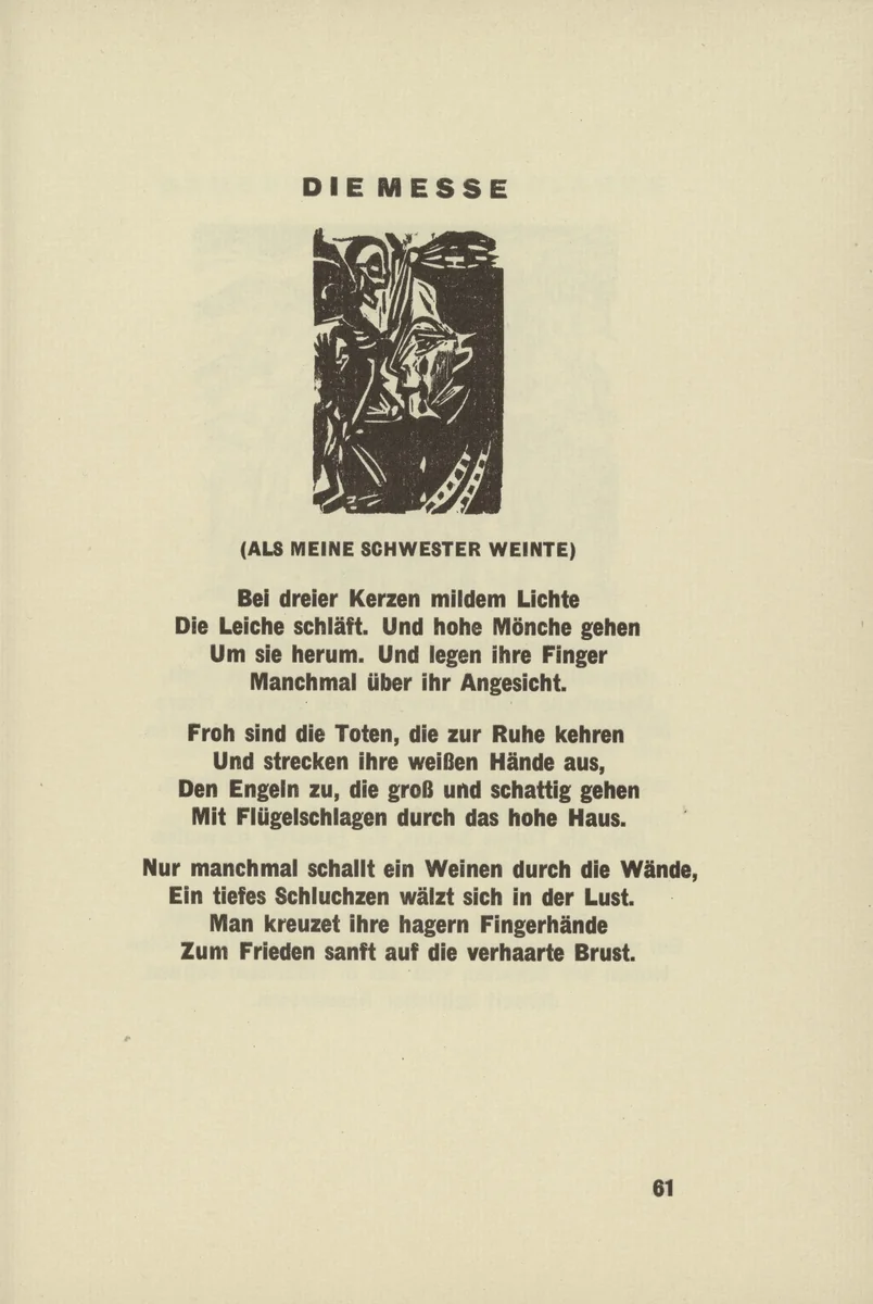 The Mass (Die Messe) (headpiece, page 61) from Umbra Vitae (Shadow of Life) by Ernst Ludwig Kirchner, illustrated book, 1924