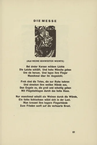 The Mass (Die Messe) (headpiece, page 61) from Umbra Vitae (Shadow of Life) by Ernst Ludwig Kirchner, illustrated book, 1924