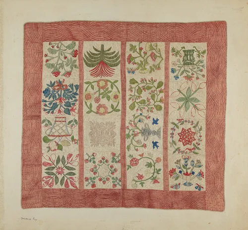 Appliqued Bedspread by Suzanne Roy, index of american design, 1938