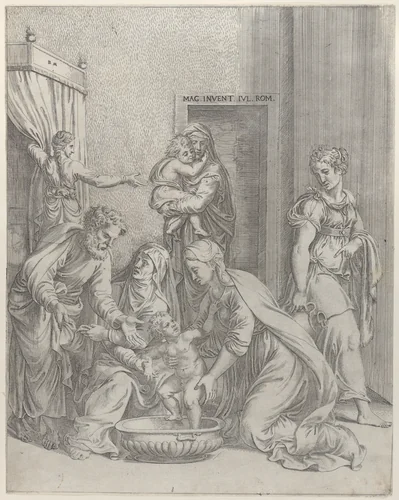 The Holy Family by Battista Angolo del Moro, print, 1535-1573