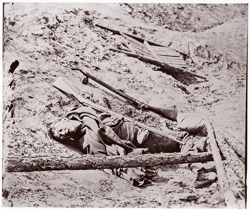 Dead Confederate Soldier at Fort Mahone, Petersburg by Thomas C. Roche, photograph, 1864