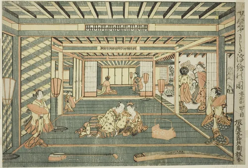 Perspective Picture of a Large Room (Senjojiki uki-e no zu) by Ishikawa Toyonobu, print, 1765